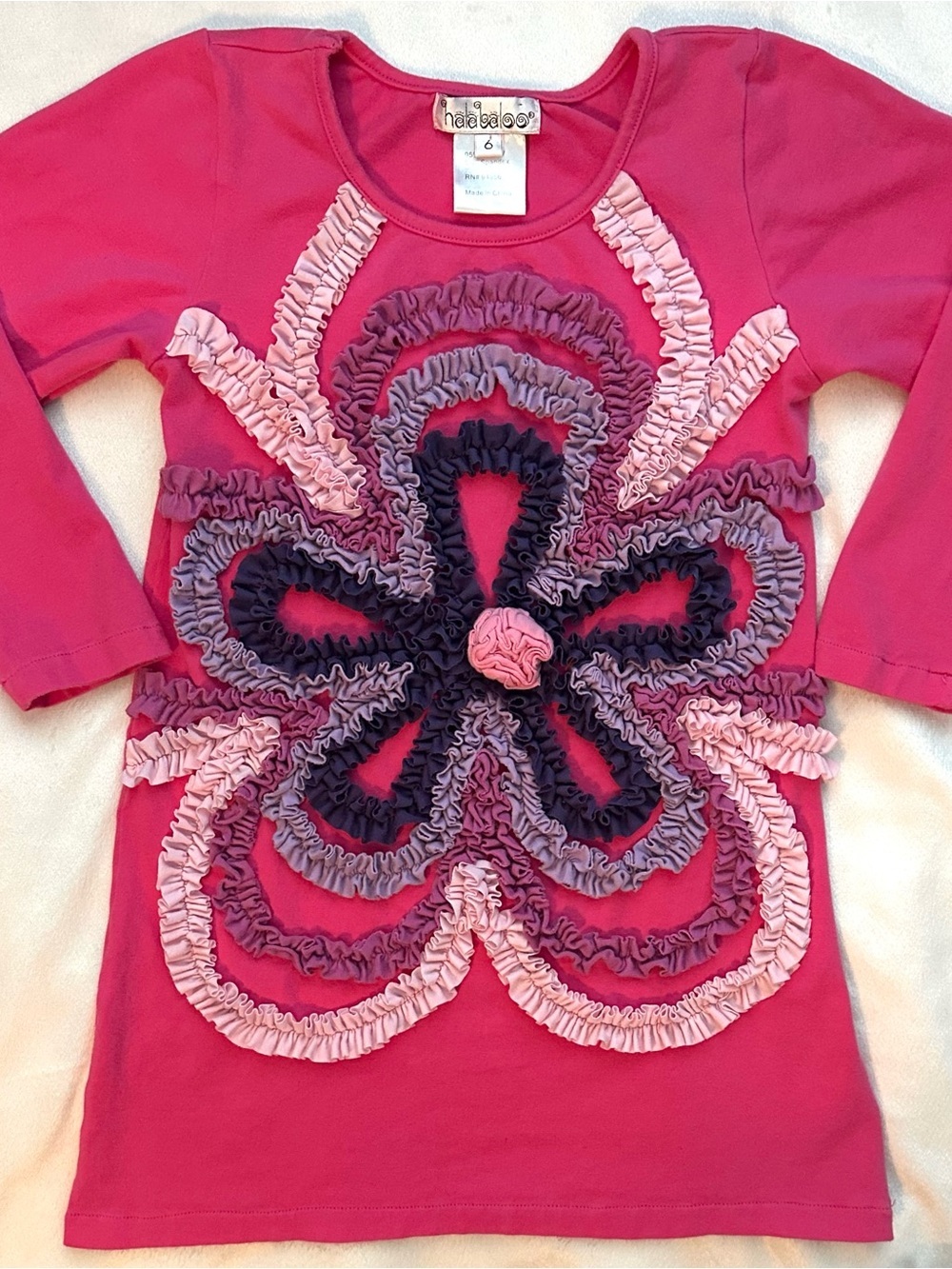 Halabaloo Long Sleeve Ruffle Purple Pink Flower Applique Dress Girls 6 Fun Party